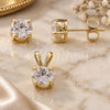 Oro Laminado Earring and Pendant Adult Set, Gold Filled Style with White Cubic Zirconia, Polished, Golden Finish, 10.63.0099