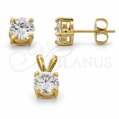 Oro Laminado Earring and Pendant Adult Set, Gold Filled Style with White Cubic Zirconia, Polished, Golden Finish, 10.63.0099