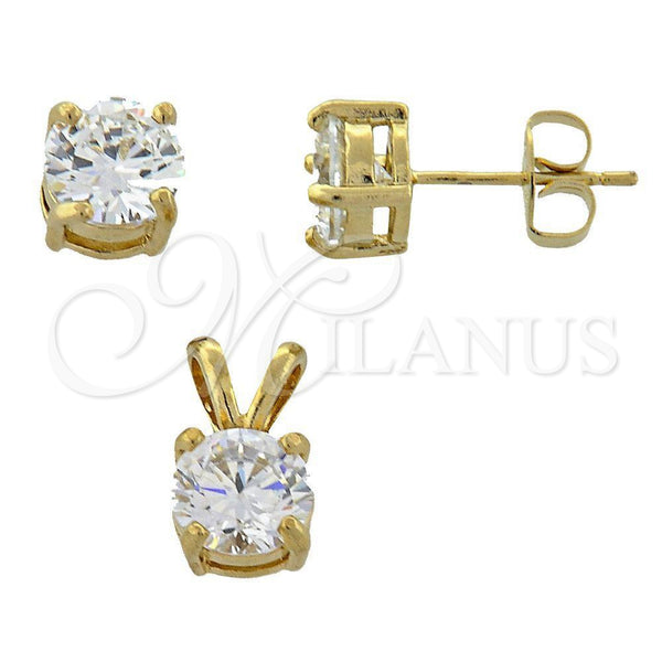 Oro Laminado Earring and Pendant Adult Set, Gold Filled Style with White Cubic Zirconia, Polished, Golden Finish, 10.63.0099