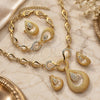 Oro Laminado Necklace, Bracelet, Earring and Ring, Gold Filled Style Teardrop Design, with White Crystal, Polished, Golden Finish, 06.191.0053