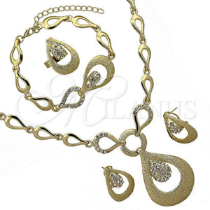 Oro Laminado Necklace, Bracelet, Earring and Ring, Gold Filled Style Teardrop Design, with White Crystal, Polished, Golden Finish, 06.191.0053
