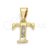 Oro Laminado Fancy Pendant, Gold Filled Style Initials Design, with White Cubic Zirconia, Polished, Golden Finish, 05.26.0032