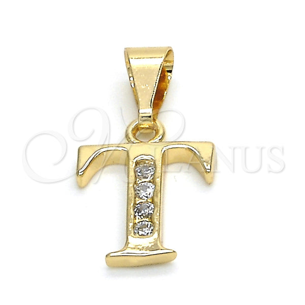 Oro Laminado Fancy Pendant, Gold Filled Style Initials Design, with White Cubic Zirconia, Polished, Golden Finish, 05.26.0032