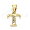 Oro Laminado Fancy Pendant, Gold Filled Style Initials Design, with White Cubic Zirconia, Polished, Golden Finish, 05.26.0032