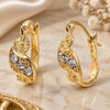 Oro Laminado Huggie Hoop, Gold Filled Style Flower Design, with White Crystal, Polished, Golden Finish, 02.164.0034
