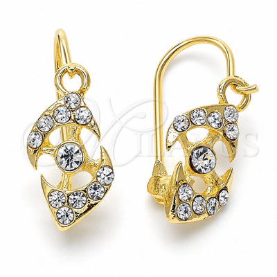 Oro Laminado Huggie Hoop, Gold Filled Style with White Crystal, Polished, Golden Finish, 02.164.0030