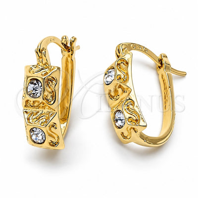 Oro Laminado Huggie Hoop, Gold Filled Style with White Crystal, Matte Finish, Golden Finish, 02.164.0042