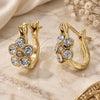 Oro Laminado Huggie Hoop, Gold Filled Style Flower Design, with White Crystal, Polished, Golden Finish, 02.164.0022