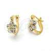 Oro Laminado Huggie Hoop, Gold Filled Style Flower Design, with White Crystal, Polished, Golden Finish, 02.164.0022