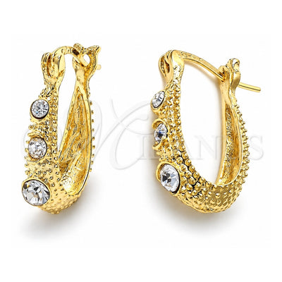 Oro Laminado Huggie Hoop, Gold Filled Style with White Crystal, Matte Finish, Golden Finish, 02.164.0044