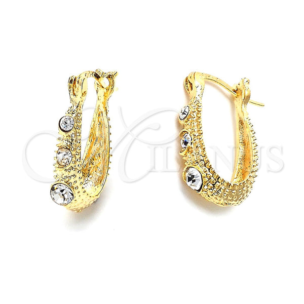 Oro Laminado Huggie Hoop, Gold Filled Style with White Crystal, Matte Finish, Golden Finish, 02.164.0044
