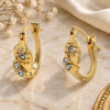 Oro Laminado Huggie Hoop, Gold Filled Style Heart Design, with White Crystal, Matte Finish, Golden Finish, 02.164.0039