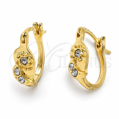 Oro Laminado Huggie Hoop, Gold Filled Style Heart Design, with White Crystal, Matte Finish, Golden Finish, 02.164.0039