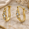 Oro Laminado Huggie Hoop, Gold Filled Style with White Crystal, Polished, Golden Finish, 02.164.0032