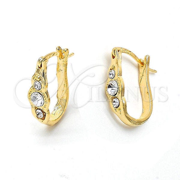 Oro Laminado Huggie Hoop, Gold Filled Style with White Crystal, Polished, Golden Finish, 02.164.0032