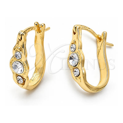 Oro Laminado Huggie Hoop, Gold Filled Style with White Crystal, Polished, Golden Finish, 02.164.0032