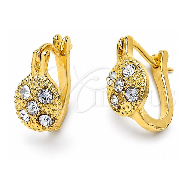 Oro Laminado Huggie Hoop, Gold Filled Style with White Crystal, Matte Finish, Golden Finish, 02.164.0038