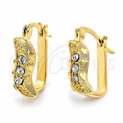Oro Laminado Huggie Hoop, Gold Filled Style with White Crystal, Polished, Golden Finish, 02.164.0035