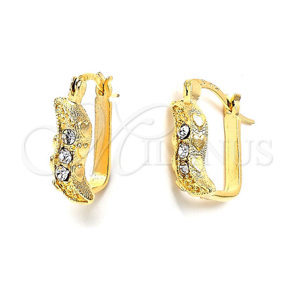 Oro Laminado Huggie Hoop, Gold Filled Style with White Crystal, Polished, Golden Finish, 02.164.0035