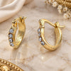 Oro Laminado Huggie Hoop, Gold Filled Style with White Crystal, Matte Finish, Golden Finish, 02.164.0024