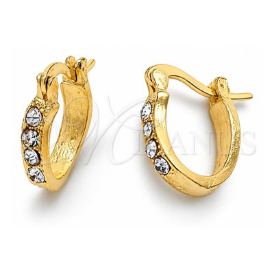 Oro Laminado Huggie Hoop, Gold Filled Style with White Crystal, Matte Finish, Golden Finish, 02.164.0024