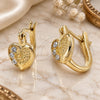Oro Laminado Huggie Hoop, Gold Filled Style Heart Design, with White Crystal, Matte Finish, Golden Finish, 02.164.0037