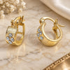 Oro Laminado Small Hoop, Gold Filled Style with White Crystal, Diamond Cutting Finish, Golden Finish, 02.94.0063