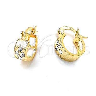 Oro Laminado Small Hoop, Gold Filled Style with White Crystal, Diamond Cutting Finish, Golden Finish, 02.94.0063