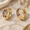 Oro Laminado Huggie Hoop, Gold Filled Style with Multicolor Crystal, Matte Finish, Golden Finish, 02.164.0025.1