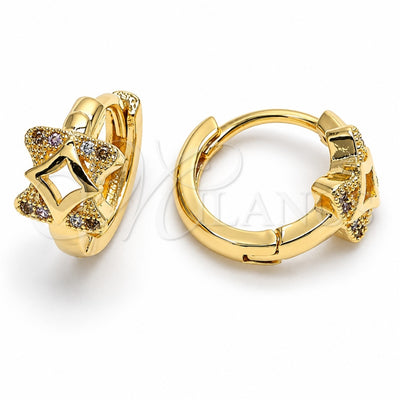 Oro Laminado Huggie Hoop, Gold Filled Style with Multicolor Micro Pave, Polished, Golden Finish, 02.122.0070