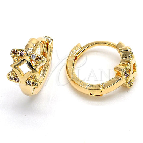 Oro Laminado Huggie Hoop, Gold Filled Style with Multicolor Micro Pave, Polished, Golden Finish, 02.122.0070