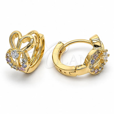 Oro Laminado Huggie Hoop, Gold Filled Style with Multicolor Cubic Zirconia, Polished, Golden Finish, 02.122.0067