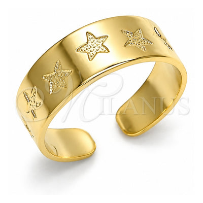 Oro Laminado Toe Ring, Gold Filled Style Star Design, Diamond Cutting Finish, Golden Finish, 01.117.0003 (One size fits all)