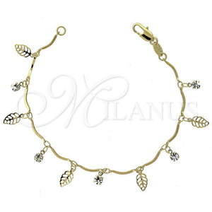 Oro Laminado Charm Bracelet, Gold Filled Style Leaf Design, with White Cubic Zirconia, Polished, Golden Finish, 03.63.0204.07 (03 MM Thickness, 7 Inches Length)