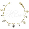 Oro Laminado Charm Bracelet, Gold Filled Style Four-leaf Clover Design, with White Cubic Zirconia, Polished, Golden Finish, 03.63.0205.07 (02 MM Thickness, 7 Inches Length)