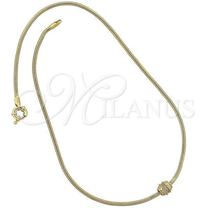Oro Laminado Pendant Necklace, Gold Filled Style Rat Tail Design, with White Micro Pave, Polished, Golden Finish, 04.63.0002 (03 MM Thickness, 18 Inches Length)