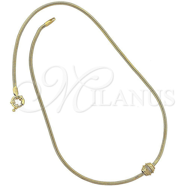 Oro Laminado Pendant Necklace, Gold Filled Style Rat Tail Design, with White Micro Pave, Polished, Golden Finish, 04.63.0002 (03 MM Thickness, 18 Inches Length)