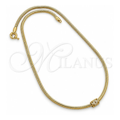 Oro Laminado Pendant Necklace, Gold Filled Style Rat Tail Design, with White Micro Pave, Polished, Golden Finish, 04.63.0003 (03 MM Thickness, 18 Inches Length)