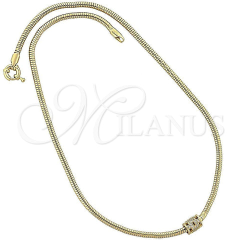 Oro Laminado Pendant Necklace, Gold Filled Style Rat Tail Design, with White Micro Pave, Polished, Golden Finish, 04.63.0003 (03 MM Thickness, 18 Inches Length)