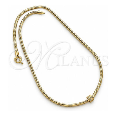 Oro Laminado Pendant Necklace, Gold Filled Style Rat Tail Design, with White Micro Pave, Polished, Golden Finish, 04.63.0004 (03 MM Thickness, 18 Inches Length)