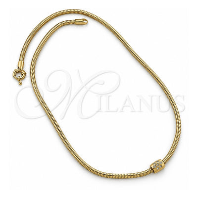 Oro Laminado Pendant Necklace, Gold Filled Style Flower and Rat Tail Design, with White Crystal, Polished, Golden Finish, 04.63.0005 (03 MM Thickness, 18 Inches Length)
