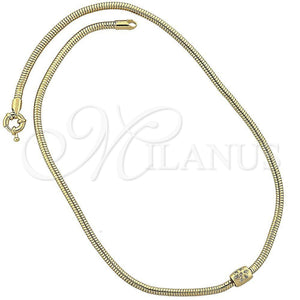 Oro Laminado Pendant Necklace, Gold Filled Style Flower and Rat Tail Design, with White Crystal, Polished, Golden Finish, 04.63.0005 (03 MM Thickness, 18 Inches Length)