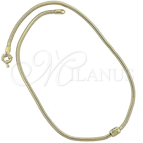 Oro Laminado Pendant Necklace, Gold Filled Style Flower and Rat Tail Design, with White Crystal, Polished, Golden Finish, 04.63.0005 (03 MM Thickness, 18 Inches Length)