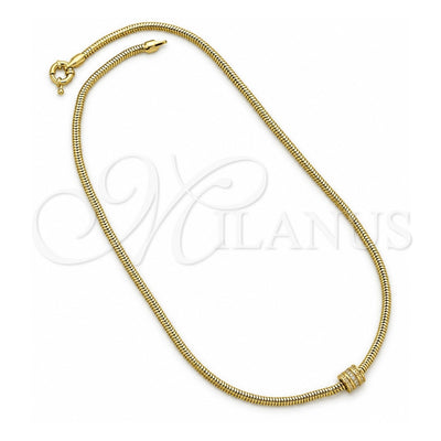 Oro Laminado Pendant Necklace, Gold Filled Style Rat Tail Design, with White Micro Pave, Polished, Golden Finish, 04.63.0006 (03 MM Thickness, 18 Inches Length)