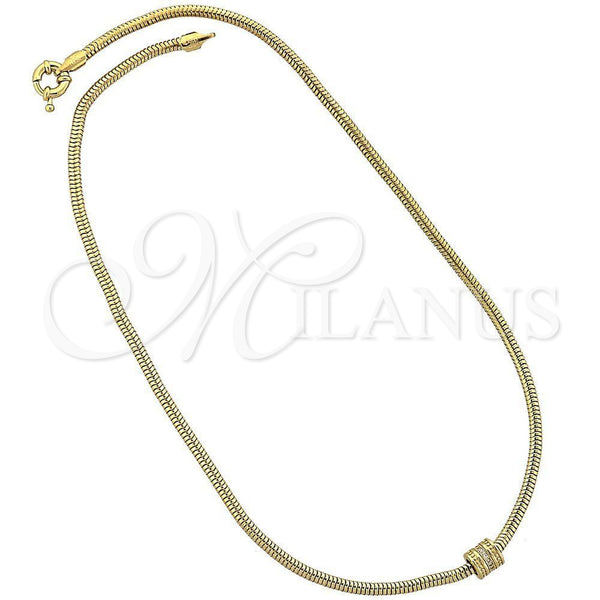 Oro Laminado Pendant Necklace, Gold Filled Style Rat Tail Design, with White Micro Pave, Polished, Golden Finish, 04.63.0006 (03 MM Thickness, 18 Inches Length)