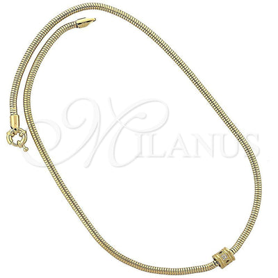 Oro Laminado Pendant Necklace, Gold Filled Style Rat Tail Design, with White Micro Pave, Polished, Golden for wholesale, main product view