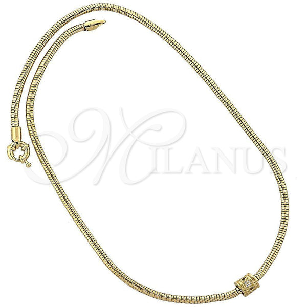 Oro Laminado Pendant Necklace, Gold Filled Style Rat Tail Design, with White Micro Pave, Polished, Golden Finish, 04.63.0008 (03 MM Thickness, 18 Inches Length)