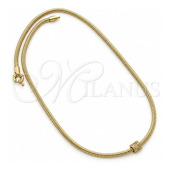 Oro Laminado Pendant Necklace, Gold Filled Style Rat Tail Design, with White Micro Pave, Polished, Golden Finish, 04.63.0008 (03 MM Thickness, 18 Inches Length)