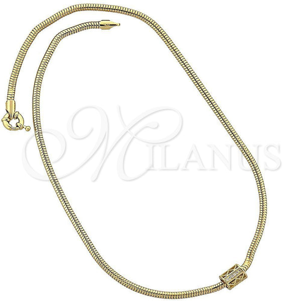 Oro Laminado Pendant Necklace, Gold Filled Style Rat Tail Design, with White Micro Pave, Polished, Golden Finish, 04.63.0009 (03 MM Thickness, 18 Inches Length)