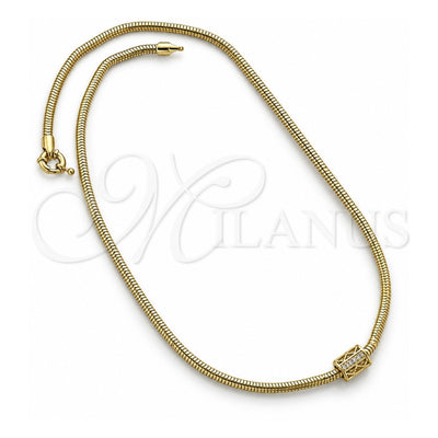 Oro Laminado Pendant Necklace, Gold Filled Style Rat Tail Design, with White Micro Pave, Polished, Golden Finish, 04.63.0009 (03 MM Thickness, 18 Inches Length)